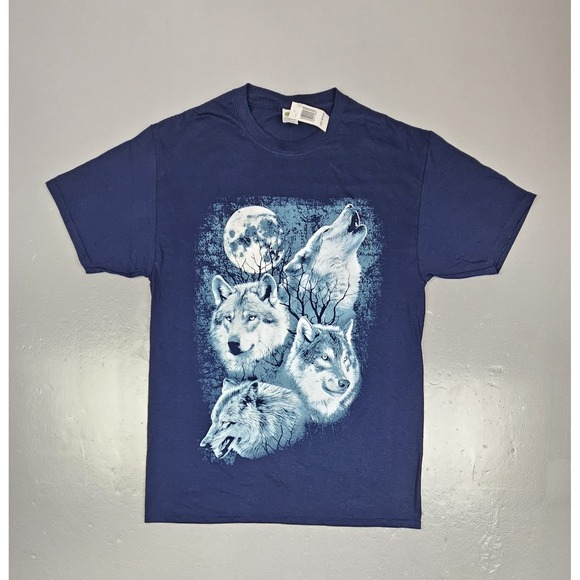 Fruit Of The Loom‎ Howling Wolf T-Shirt Mens Medium Vintage Blue Moon Nature NWT - Picture 1 of 6